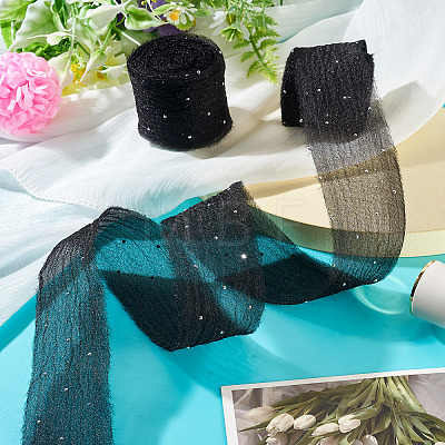 2Rolls Polyester Hot-fix Rhinestone Raw Edges Ribbon OCOR-TA0003-95I-1