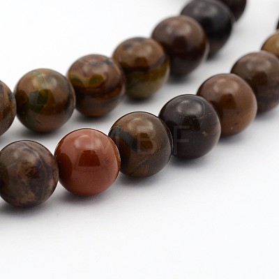 Natural Chinese Writing Stone Round Bead Strands G-J302-13-4mm-1