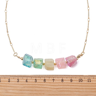 Electroplated Natural Quartz Colorful Nuggets Pendant Brass Bar Link Chain Necklaces for Women NJEW-TA00241-1
