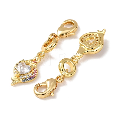 Fish Brass Micro Pave Clear Cubic Zirconia Pendant Decorations KK-T083-01N-G-1