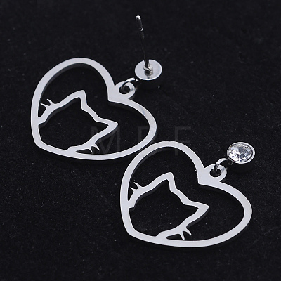 201 Stainless Steel Kitten Dangle Stud Earrings EJEW-T008-JN740-1