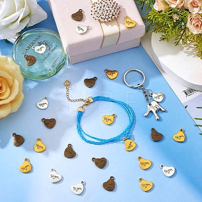 45 Pieces Love Mom Heart Charms Pendant Antique Alloy Heart Charm Mother 's Day Pendant for Jewelry Necklace Earring Gift Making Crafts JX369A-1