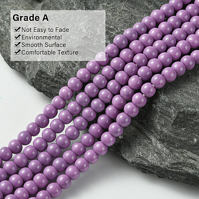 Eco-Friendly Round Baking Paint Glass Beads Strands HY-A003-4mm-RV21-1