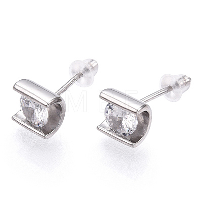 Rhodium Plated 925 Sterling Silver Micro Pave Cubic Zirconia Stud Earrings STER-T004-37P-1