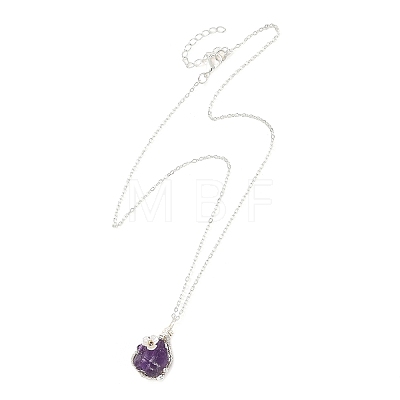 Raw Natural Amethyst Nuggets with Flower Wire Wrapped Pendant 304 Stainless Steel Cable Chain Necklaces NJEW-TA00269-1