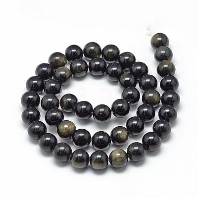 Natural Golden Sheen Obsidian Beads Strands G-R446-4mm-22-1