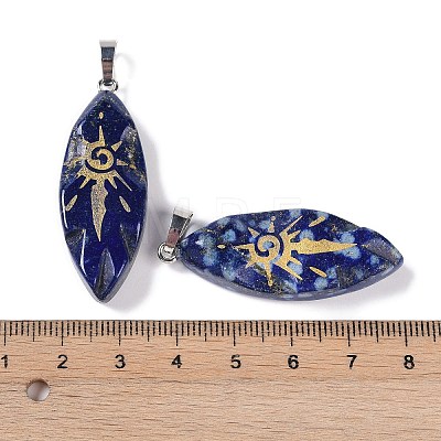 Dyed Natural Lapis Lazuli Gold Sun Pattern Pendants G-L524-14P-06-1