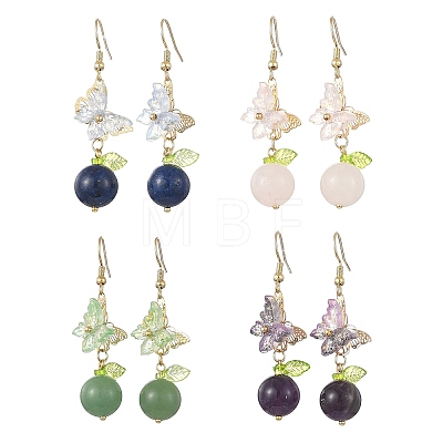 304 Stainless Steel & Natural Lapis Lazuli/Green Aventurine/Rose Quartz/Amethyst Dangle Earrings EJEW-JE07495-1