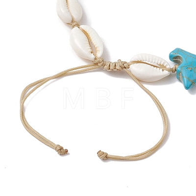 Natural Mixed Cowrie Shell with Synthetic Turquoise Beaded Anklets AJEW-AN00596-03-1