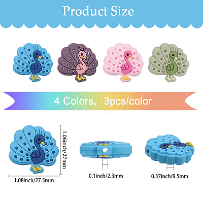 12Pcs 4 Colors Food Grade Eco-Friendly Silicone Beads SIL-CA0001-86-1