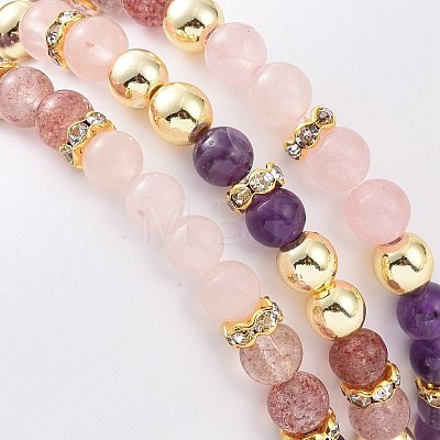 Round Gemstone Stretch Bracelets Sets BJEW-JB09131-1