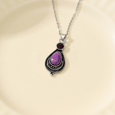 Teardrop Bohemian Style Alloy Synthetic Turquoise Pendant Necklaces for Women WGFFBB8-02-1