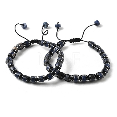 Adjustable Natural Sodalite and Non-magnetic Synthetic Hematite Braided Bead Bracelets BJEW-Z090-01C-1