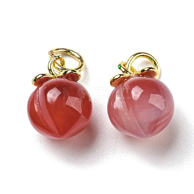 Natural Agate Peach Charms with Brass Jump Rings G-R489-39G-1