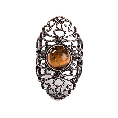 Natural Tiger Eye Retro Finger Rings RJEW-B067-02R-25-1