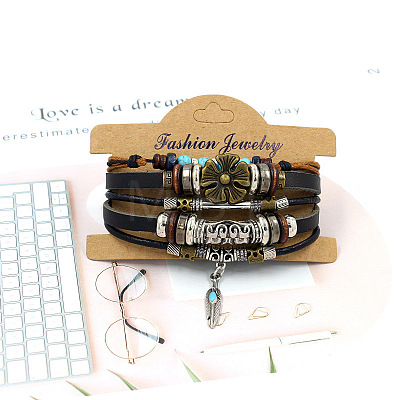 Fashionable multi-layer alloy beaded turquoise woven bracelet with simple butterfly decoration leather bracelet AO9489-5-1