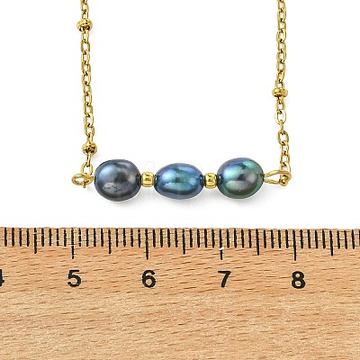 Natural Pearl Two Sides Polished Beaded Pendant 304 Stainless Steel Satellite Chain Necklaces for Women NJEW-JN06224-1