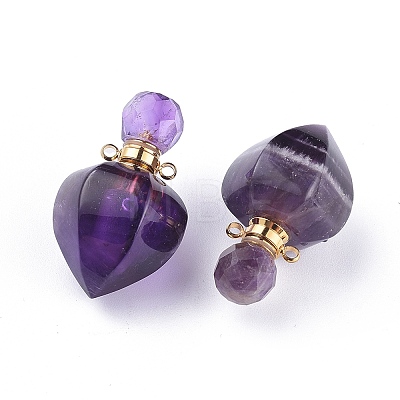 Faceted Natural Amethyst Openable Perfume Bottle Pendants G-P435-A-02G-1