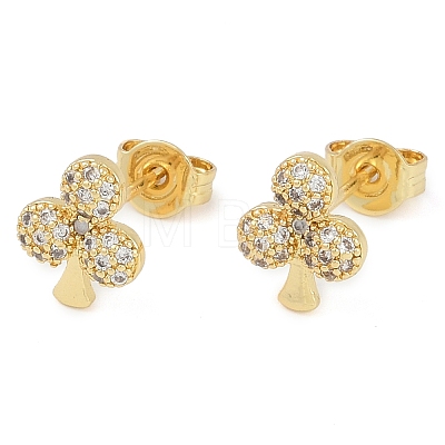 Rack Plating Club Brass Pave Cubic Zirconia Stud Earrings for Women EJEW-Z059-10G-1