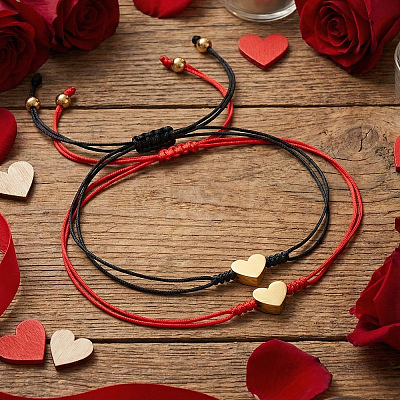 2Pcs Heart 304 Stainless Steel Bead Braided Bead Bracelets LR5598-2-1