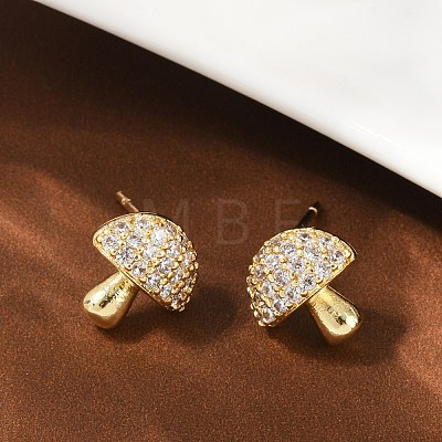 Mushroom Brass Micro Pave Clear Cubic Zirconia Stud Earrings EJEW-F895-17G-1