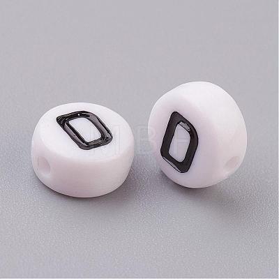 Flat Round with Letter D Acrylic Beads X-PL37C9070-D-1