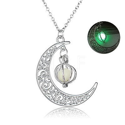 Alloy Resin Moon Pumpkin Pendants Necklaces NJEW-S417-01B-1