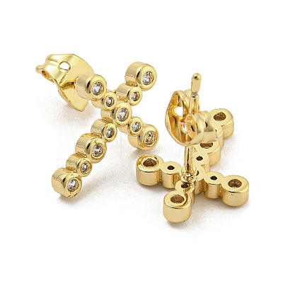 Brass Micro Pave Cubic Zirconia Ear Studs EJEW-P261-25C-G-1