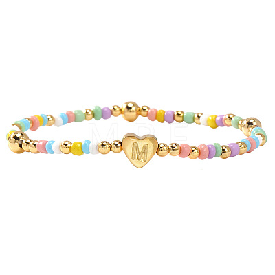Summer Stainless Steel Heart Alphabet Colorful Glass Seed Beaded Stretch Bracelets for Women JV8929-39-1
