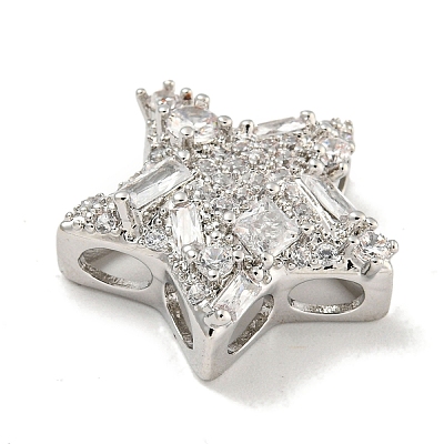 Rack Plating Brass Micro Pave Clear Cubic Zirconia Slide Charms ZIRC-I065-01A-P-1