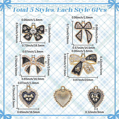 30Pcs 5 Styles Alloy Rhinestone Pendants FIND-SC0016-47-1
