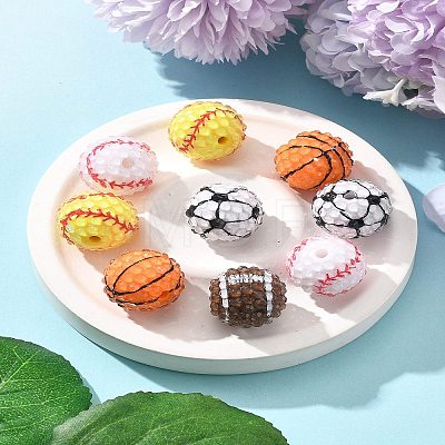 10Pcs 5 Colors Sport Theme Opaque Acrylic Resin Beads MACR-FS0002-05-1