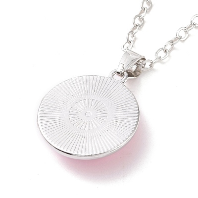 Glass Flat Round Pendant Necklace with Brass Chain NJEW-A003-01A-1