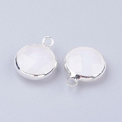 Silver Color Plated Brass Glass Flat Round Charms GLAA-M003-A-31S-1