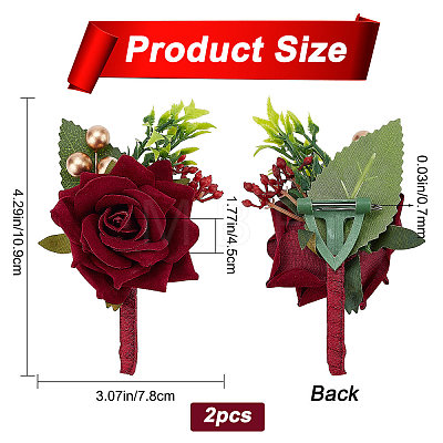 daSilk 2Pcs Rose Flower Silk Brooch with Plastic AJEW-CP0001-64-1