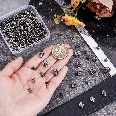 80Pcs Halloween Skull Zinc Alloy Collision Rivets TIBE-PH0002-54-1