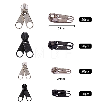 80 Pcs 4 Styles Zinc Alloy Double Head Zipper Sliders PALLOY-SZ0001-25-1