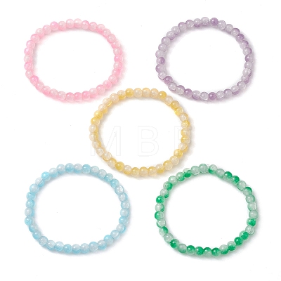 6mm Two Tone Glass Imitation Jade Round Beaded Stretch Bracelets for Women BJEW-JB10687-1