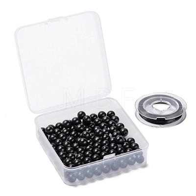 100Pcs 8mm Natural Black Stone Round Beads DIY-LS0002-15-1