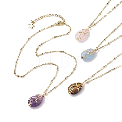 Natural Mixed Gemstone with Brass Pendant Necklaces NJEW-JN04679-1