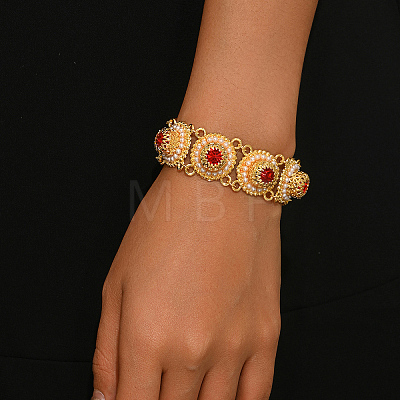 Elegant Crown Alloy Pave Red Cubic Zirconia Flat Round Link Chain Bracelets for Women WQ4062-1