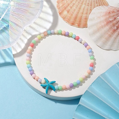 Beach Starfish Synthetic Turquoise Link Bracelets BJEW-JB10238-04-1