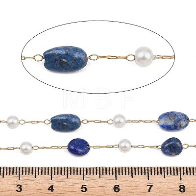 Natural Lapis Lazuli Nuggets & 316 Stainless Steel Handmade Link Chains CHS-K021-14G-15-1