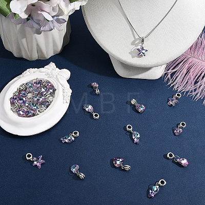 30Pcs 5 Styles Electroplated Glass European Dangle Charms PALLOY-ME00035-1