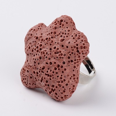 Adjustable Star Lava Rock Gemstone Finger Rings RJEW-I007-06-1