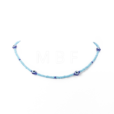 Resin Evil Eye & Glass Seed Beaded Necklace for Women NJEW-JN04243-1