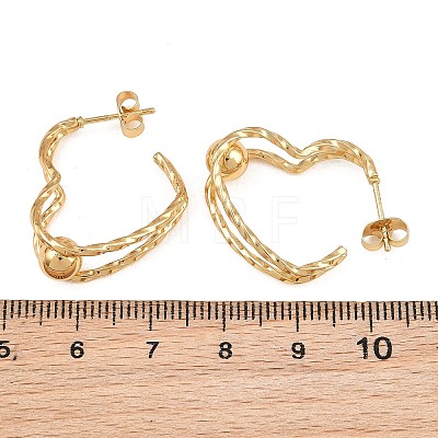 304 Stainless Steel Textured Wavy Wire Heart Shape Stud Earrings for Women SA-CBAB549-06G-1