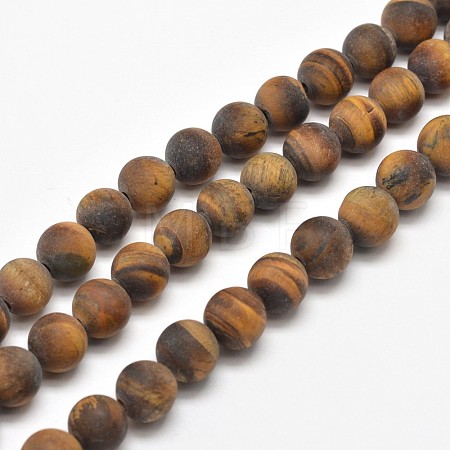 Frosted Natural Tiger Eye Round Bead Strands G-E262-02-6mm-1