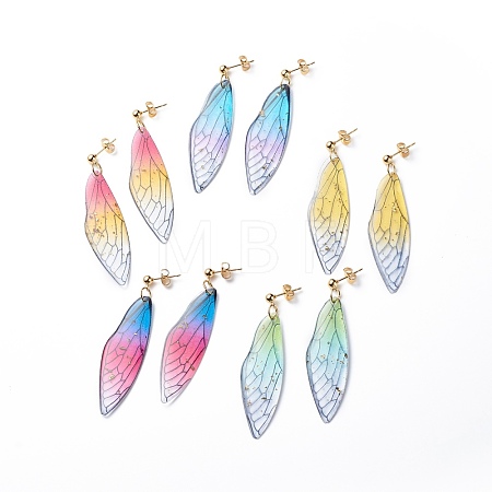 Resin Butterfly Wing Dangle Stud Earrings EJEW-JE05047-1