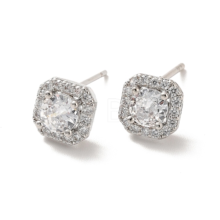 Clear Cubic Zirconia Square Stud Earrings EJEW-K093-16P-1